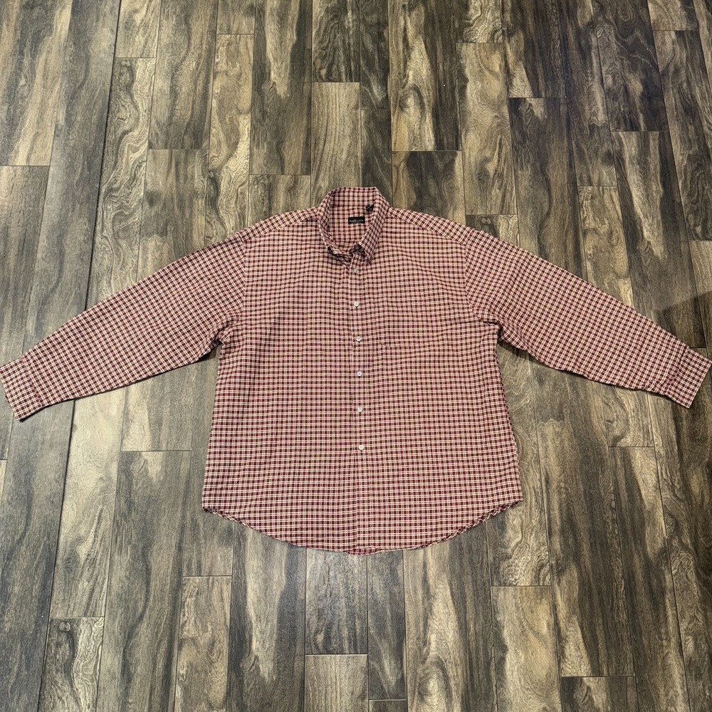 Van Heusen Red Plaid Button Down Men's Long Sleeve Shirt‎ Size XXL